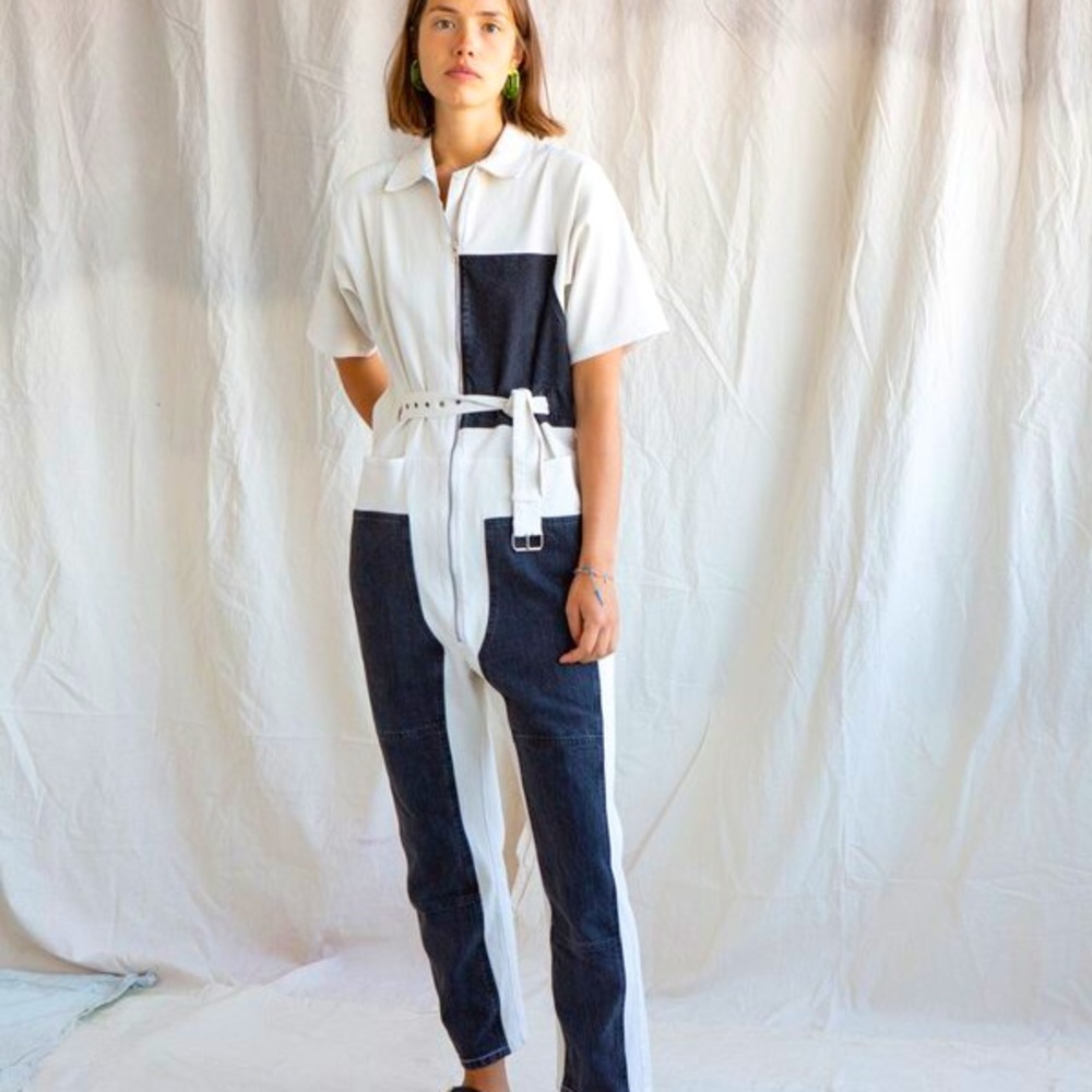 Rachel Comey Handy Jumpsuit Coverall size 4 Small in Dirty White / Washed Black